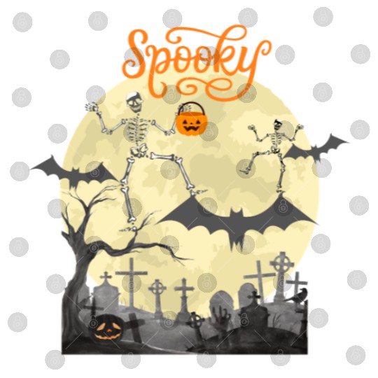Spooky dancing skeletons bats moon and pumpkin Digital Files