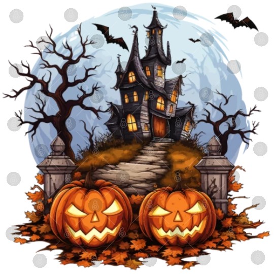 Spooky Haunted House Halloween Pumpkin Bat Digital Files