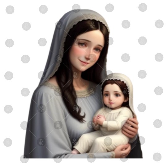 Smiling Mother Mary with Baby Jesus Digital Files