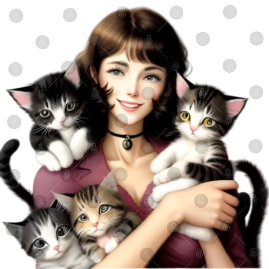 Pretty Cat Lady with Cute Kittens Digital Files