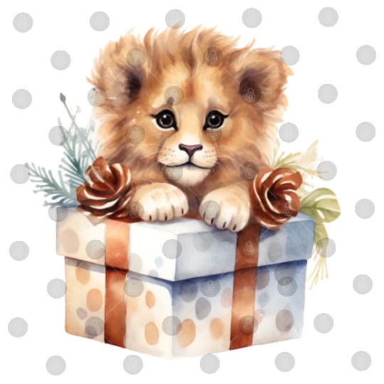 African Lion inside a Christmas gift box Digital Files