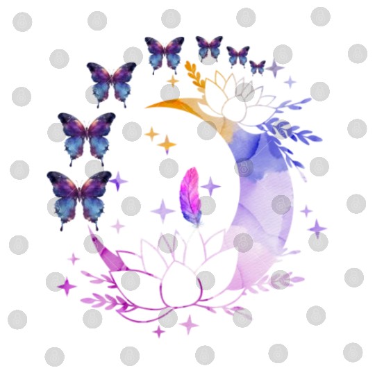 Celestial Serenity Moon, Lotus, Feather, butterfly Digital Files