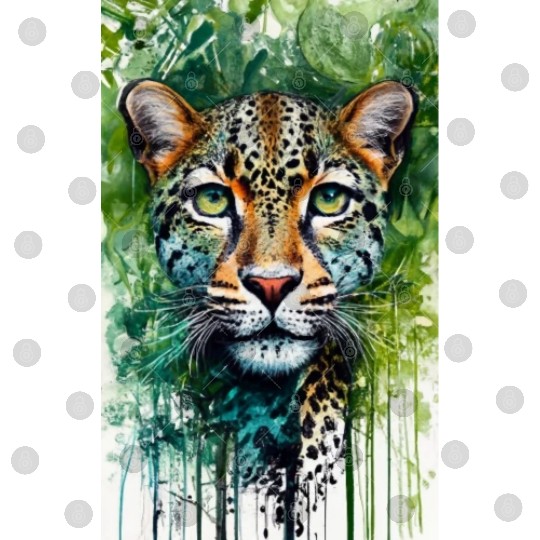 Leopard ink painting with green background Digital Files