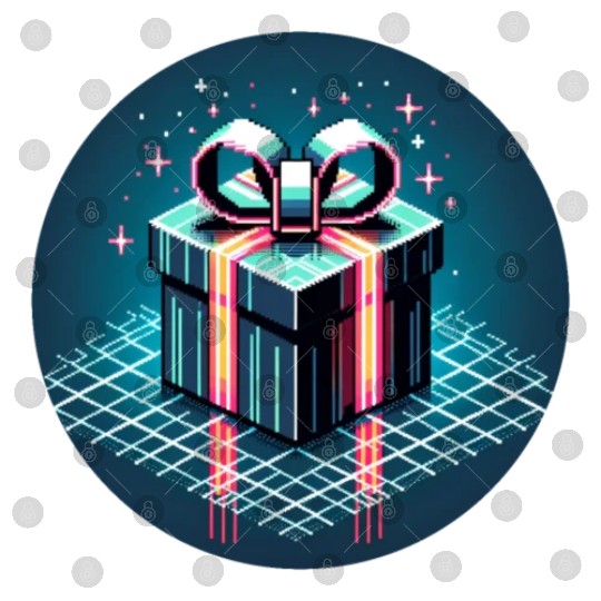 Cyberpunk Pixel Art Gift Box - Neon Ribbons Digital Files