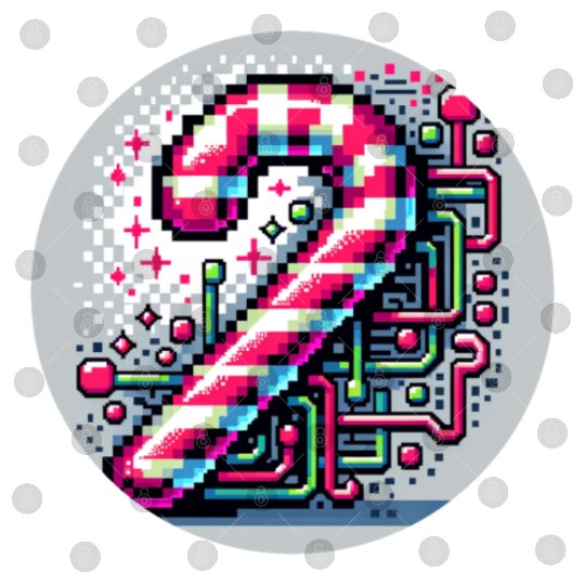 Neon Cyberpunk Candy Cane 8-Bit Pixel Christmas Digital Files