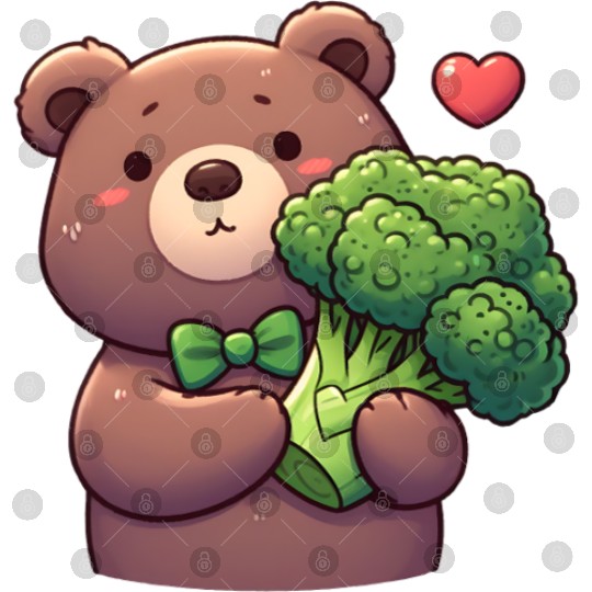 Bear in love hugs huge broccoli Digital Files