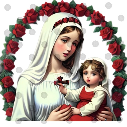 Mother Mary and Baby Jesus with Red Roses Digital Files