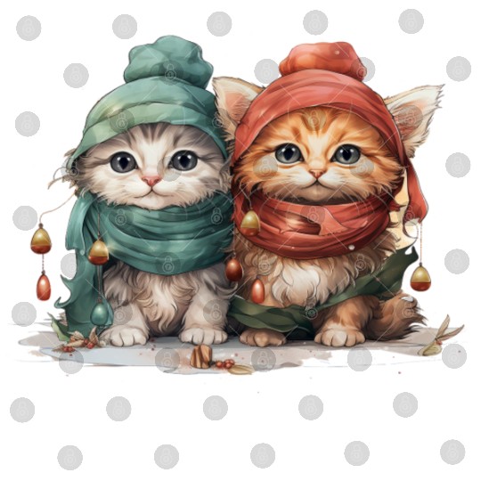 Sweet and playful Christmas kittens wearing hats Digital Files