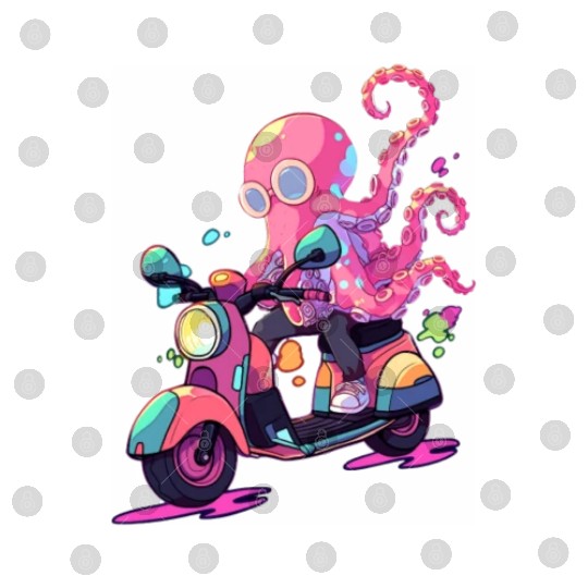 Octopus Riding Scooter Funny Motor Biker Moped Digital Files