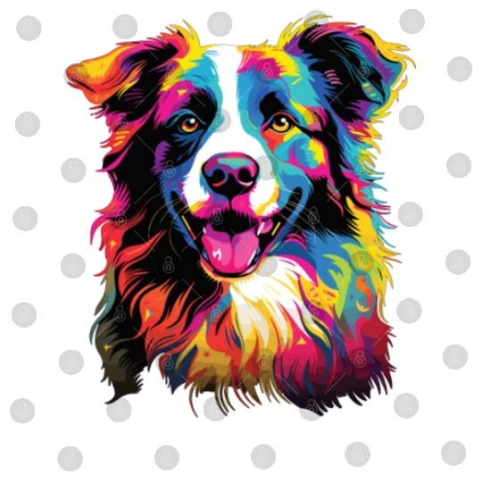 Watercolor Colorful Border Collie Digital Files