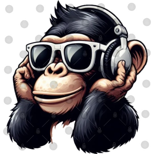 Chimpanzee with sunglasses and headphones Digital Files