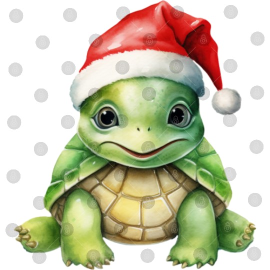 cute green sea turtle wearing a Santa hat Digital Files