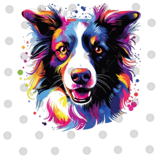 Watercolor Colorful Border Collie Digital Files