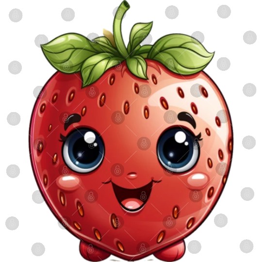 A cute kawaii style strawberry with a smiling face Digital Files