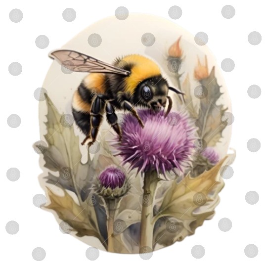 Bumblebee on thistle watercolor Digital Files