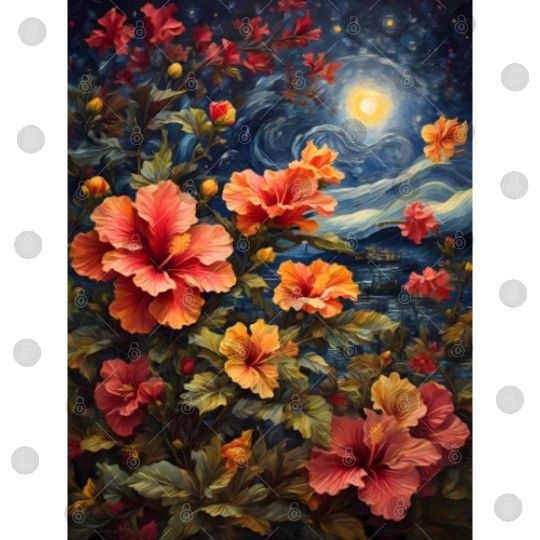 Colorful Hibiscus Under Starry Night Sky Digital Files