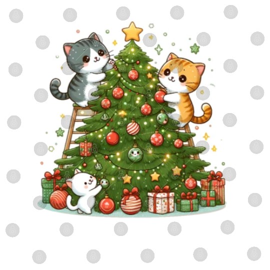 Kittens decorate a Christmas tree Digital Files