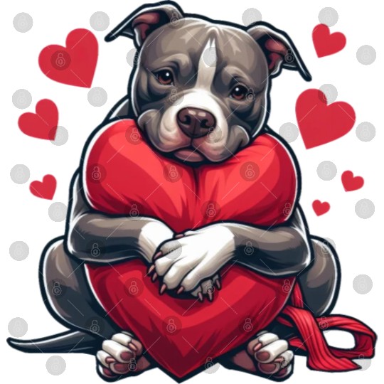 Cute Pitbull Holding a Heart Cartoon Digital Files