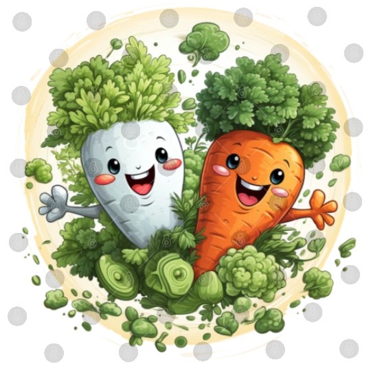 Cute kawaii carrot and a broccoli Digital Files