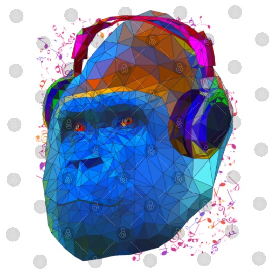 Gorilla with headphones low poly pop art Digital Files