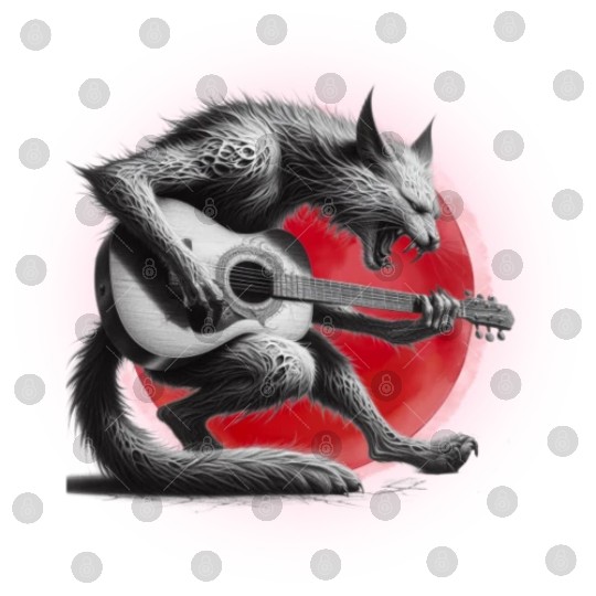 Rock Cat Playing Guitar Digital Files under the red moon