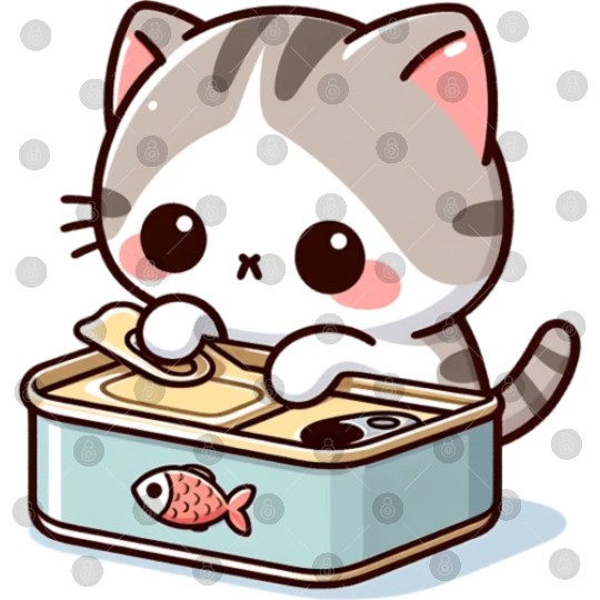 Cat opens fish can Digital Files