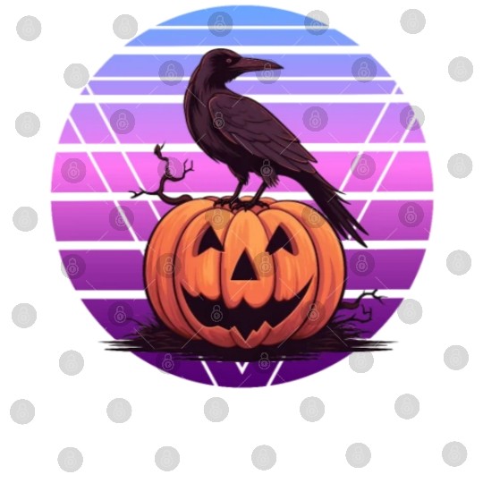 Raven Crow On Pumpkin Vaporwave Halloween Pagan Ae Digital Files