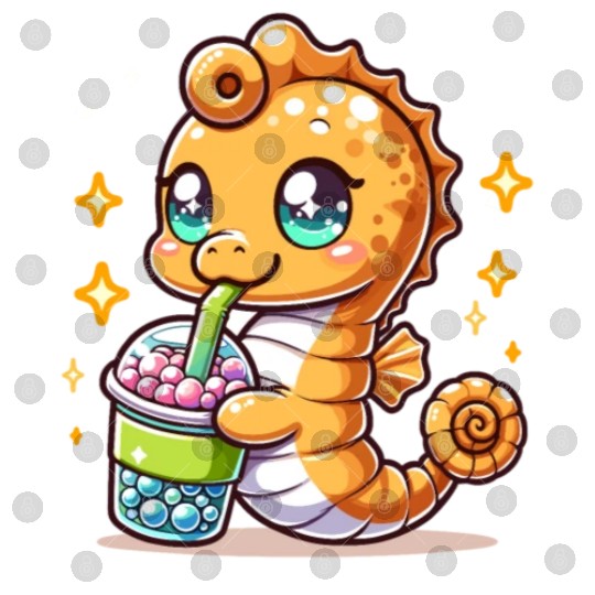 Kawaii Sea Horse Enjoys Bubble Tea Sea Animal Boba Digital Files