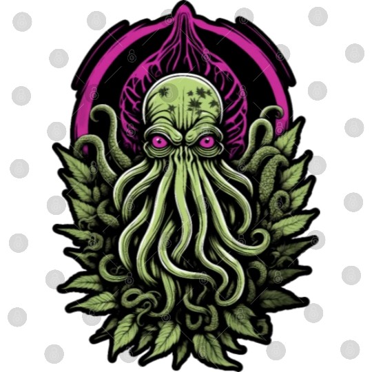 Colorful Cthulhu Digital Files with Marijuana Leaves