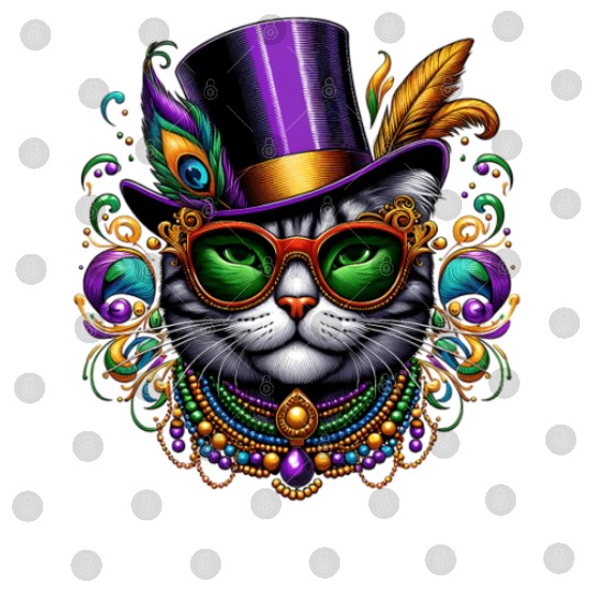 Mardi Gras cat with hat and glasses Digital Files