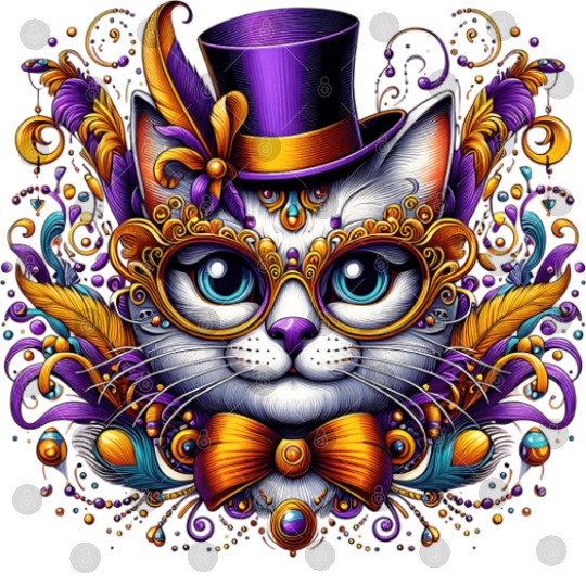 Mardi Gras cat with hat and glasses Digital Files