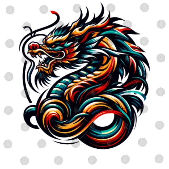 Colorful Chinese Dragon Artwork and Tribal Design Digital Files
