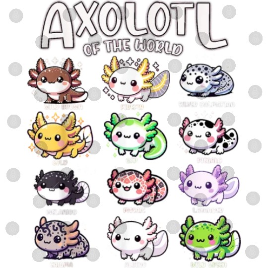 Axolotls Of The World Kawaii Types Of Axolotl Fish Digital Files