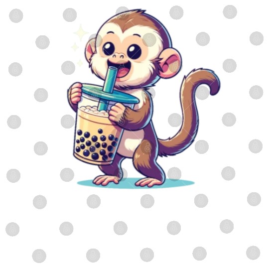 Kawaii Bubble Tea Boba Cappuccino Monkey Digital Files