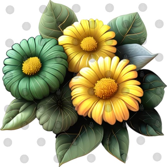 Flowers Floral Design Verdant Green and Yellow Digital Files