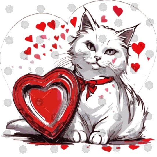 Valentines Day White Cat With Red Heart Box Digital Files