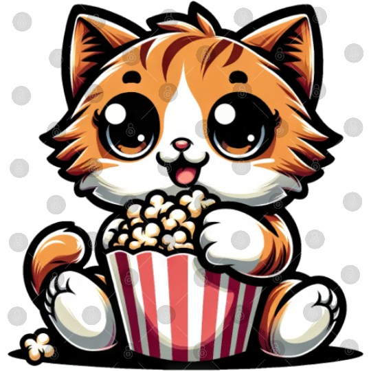 Cinema Cat, Cute Tomcat with Popcorn Digital Files