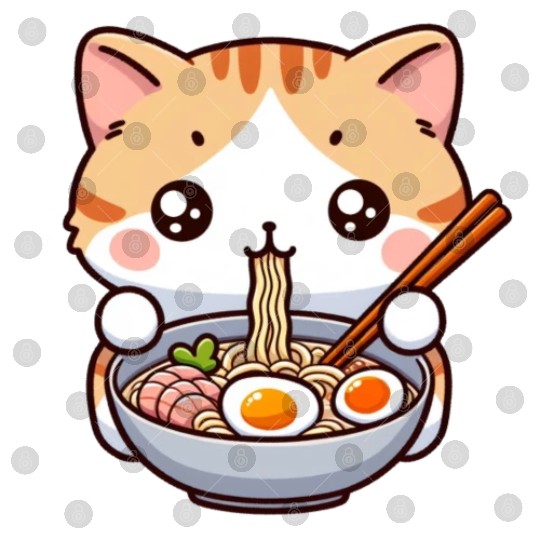 Cute Cat Eating Ramen Digital Files