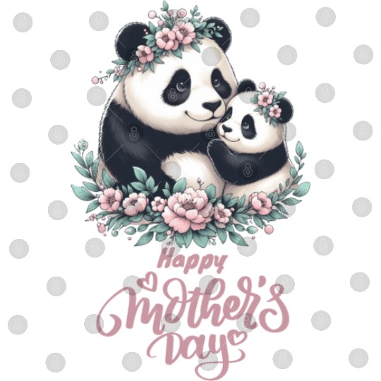 Happy Mother's Day Floral Wreath Mum Panda Digital Files