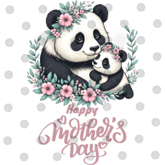 Happy Mother's Day Floral Wreath Mum Panda Digital Files