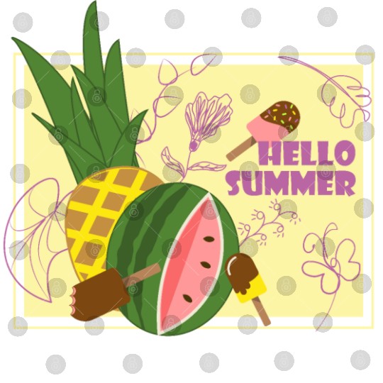 Hello summer fruit ice cream flowers & butterfly Digital Files
