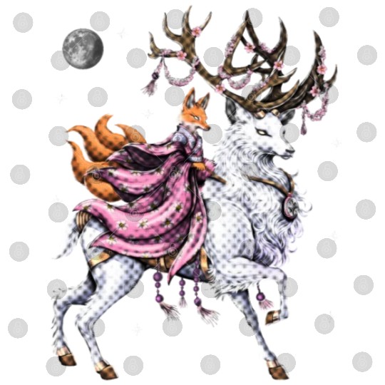 Japanese Kitsune Fox Riding Cherry Blossom Deer Digital Files