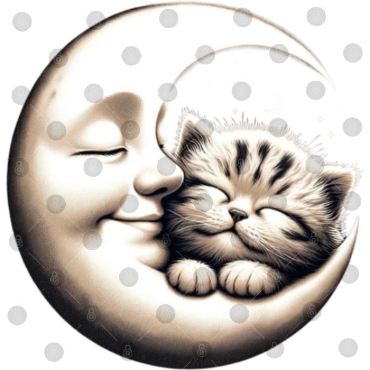 Peaceful Kitten and Moon Embrace Digital Files