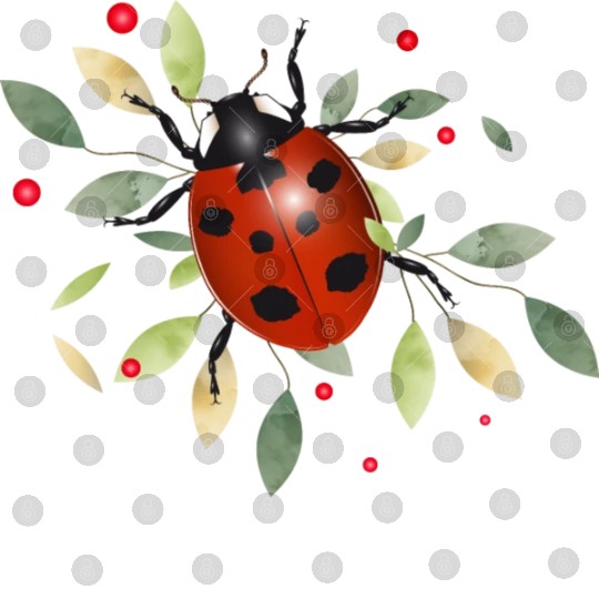 red glowing ladybug with green leaves Digital Files