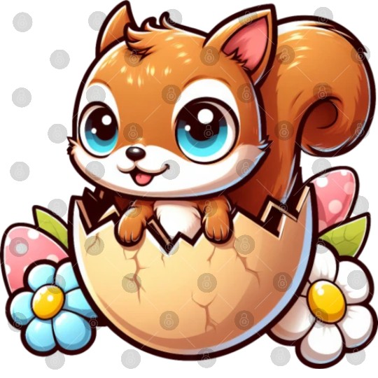 Cute Squirrel with Easter Egg Comic Design Digital Files