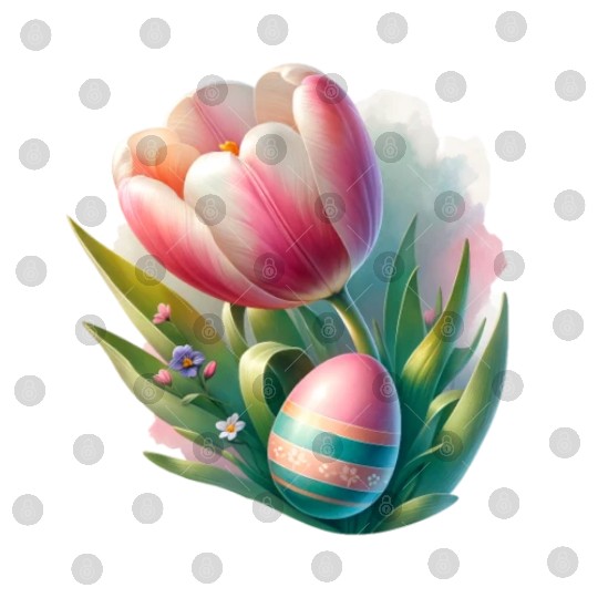 Spring Colorful Tulip With Easter Egg Digital Files