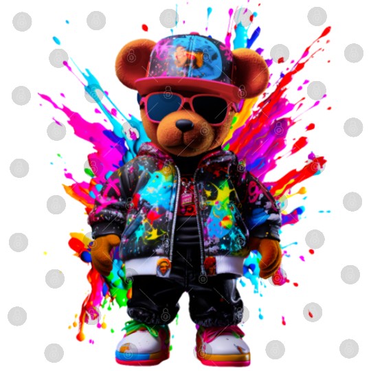 Watercolor Hip Hop Teddy Bear Colorful Splash Art Digital Files