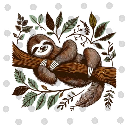A sloth is sleeping on a tree branch Digital Files .