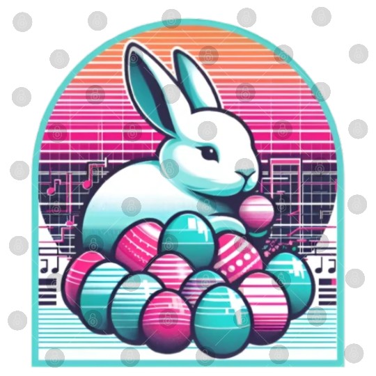 Synthwave Easter Bunny with Eggs Digital Files