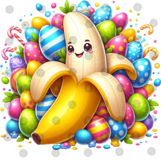 Banana Among Colorful Easter Eggs Digital Files